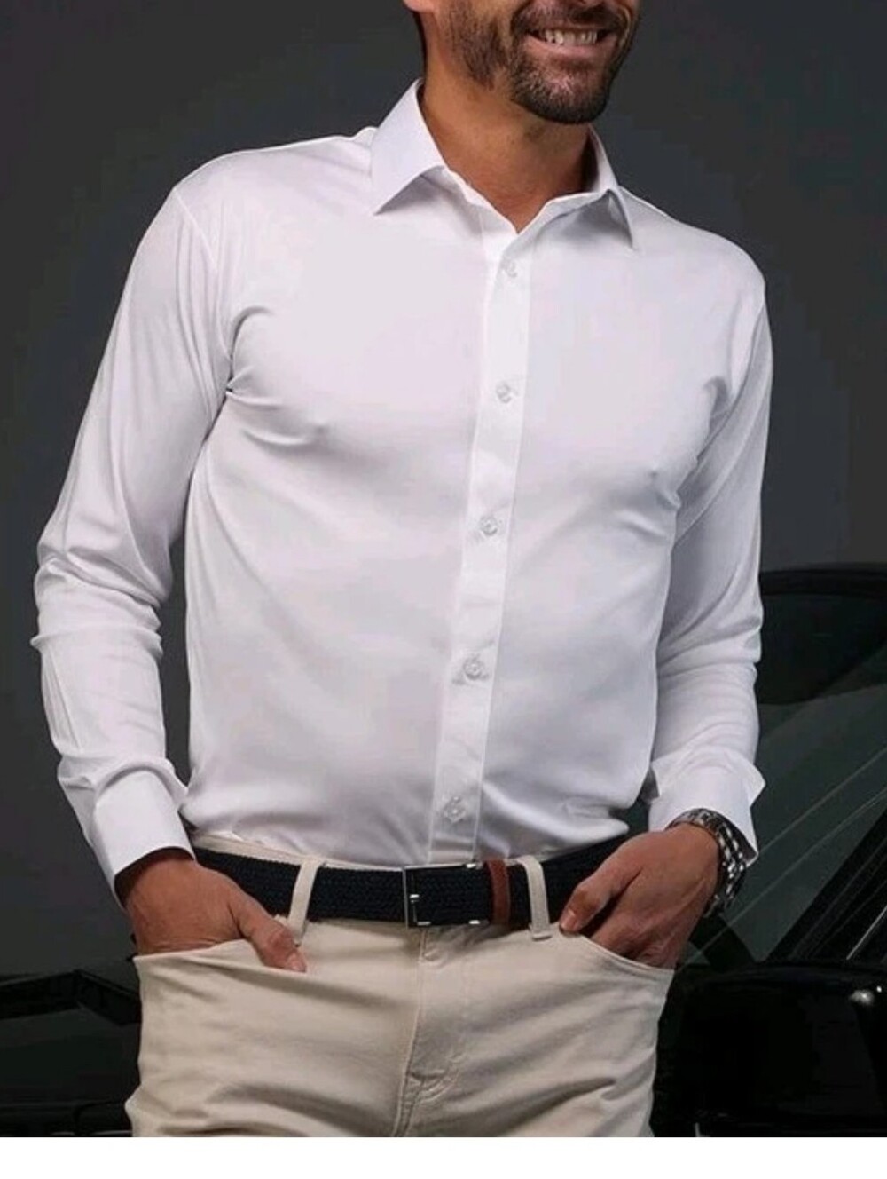 Collars & Co. Men's Large White Quattro Flex Dress Shirt Semi-Spread Collar NWOT